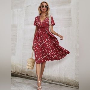 Floral shirred waist dress